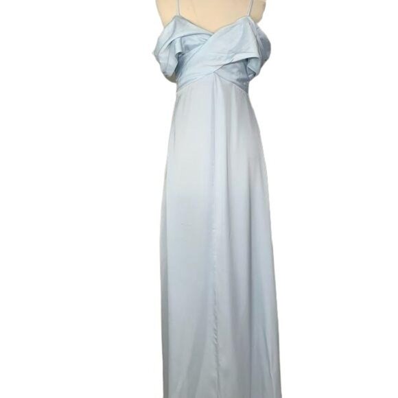 LPA Shirred Cross Front Gown Blue Maxi Dress Size Small Front Slit Ruched Sz S - Picture 8 of 14